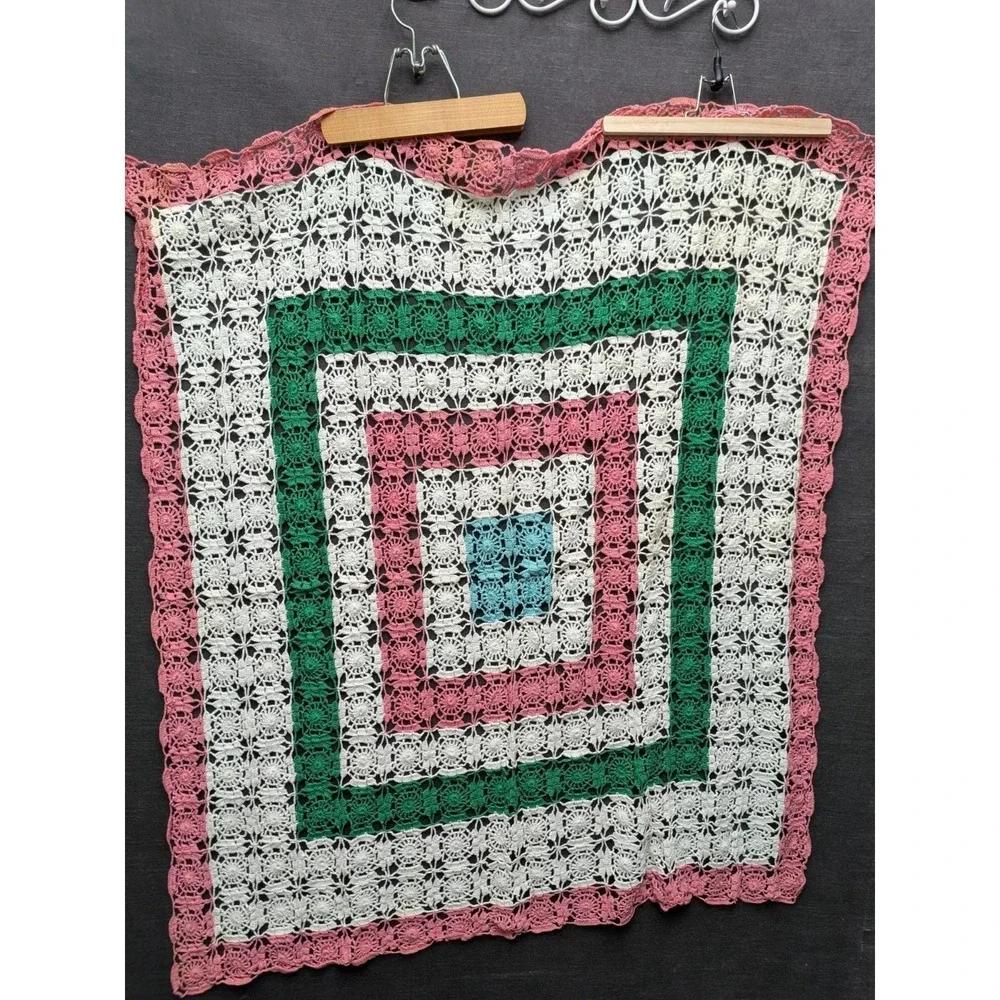Vtg Handmade Tablecloth Cotton Crochet 42